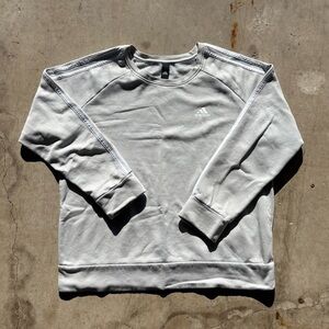 Unisex Adidas Essentials Mint Green Striped Pullover Crewneck Sweatshirt Large